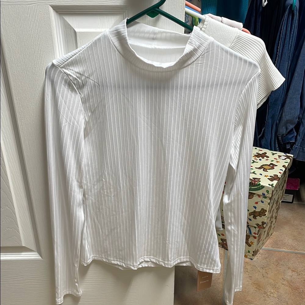 SHEIN White Striped Long Sleeve Blouse